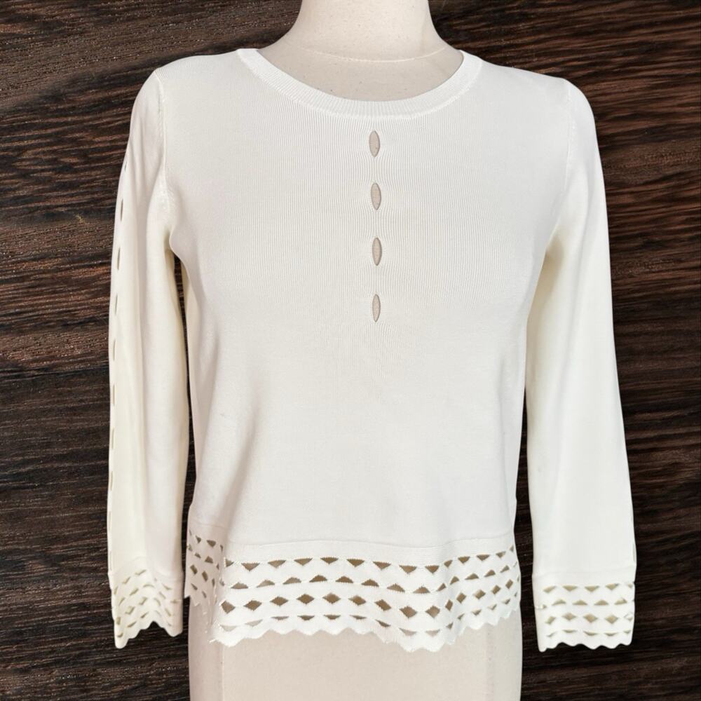 Maje Mariade Ecru Knit Cutouts Sweater NEW $295 Sz M Long Sleeves Shorter Length